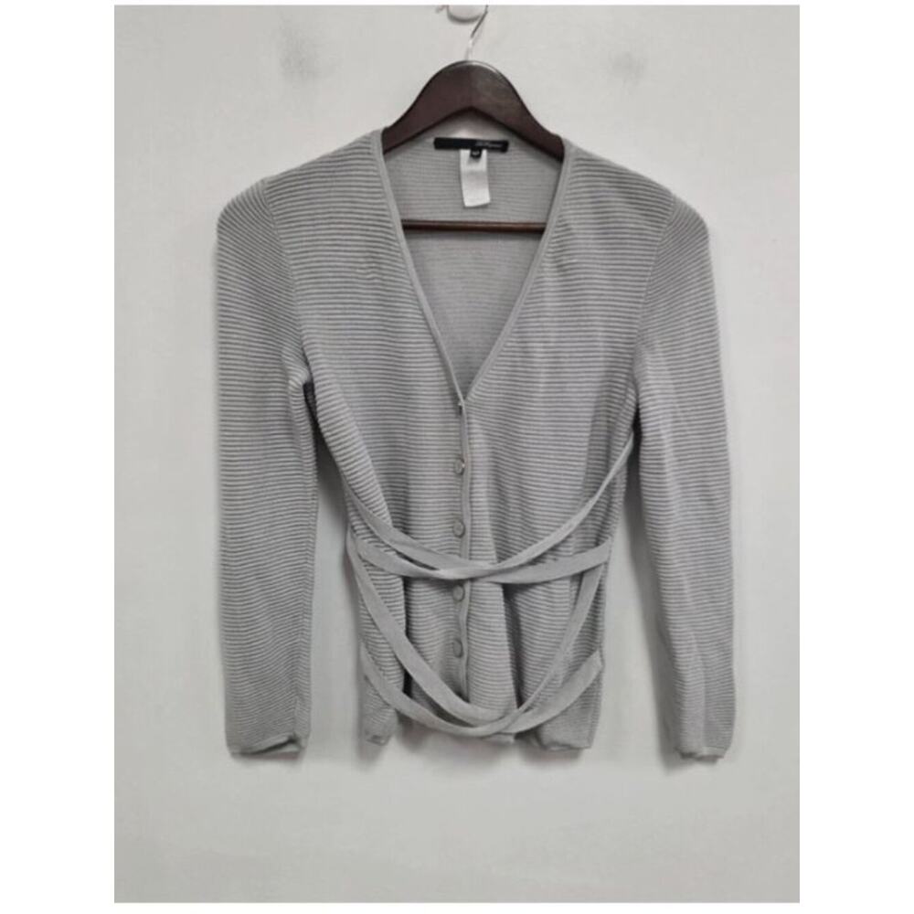 Les Copains Knit Cardigan Sweater Gray Lightweight Ballet Wrap Quiet Luxury Euro - Picture 2 of 9